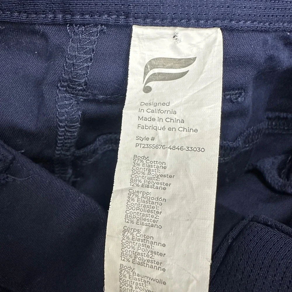 Fabletics High Side Chino Pants Mens 33x27.5 (tag 33x30) Navy Blue Slim Straight